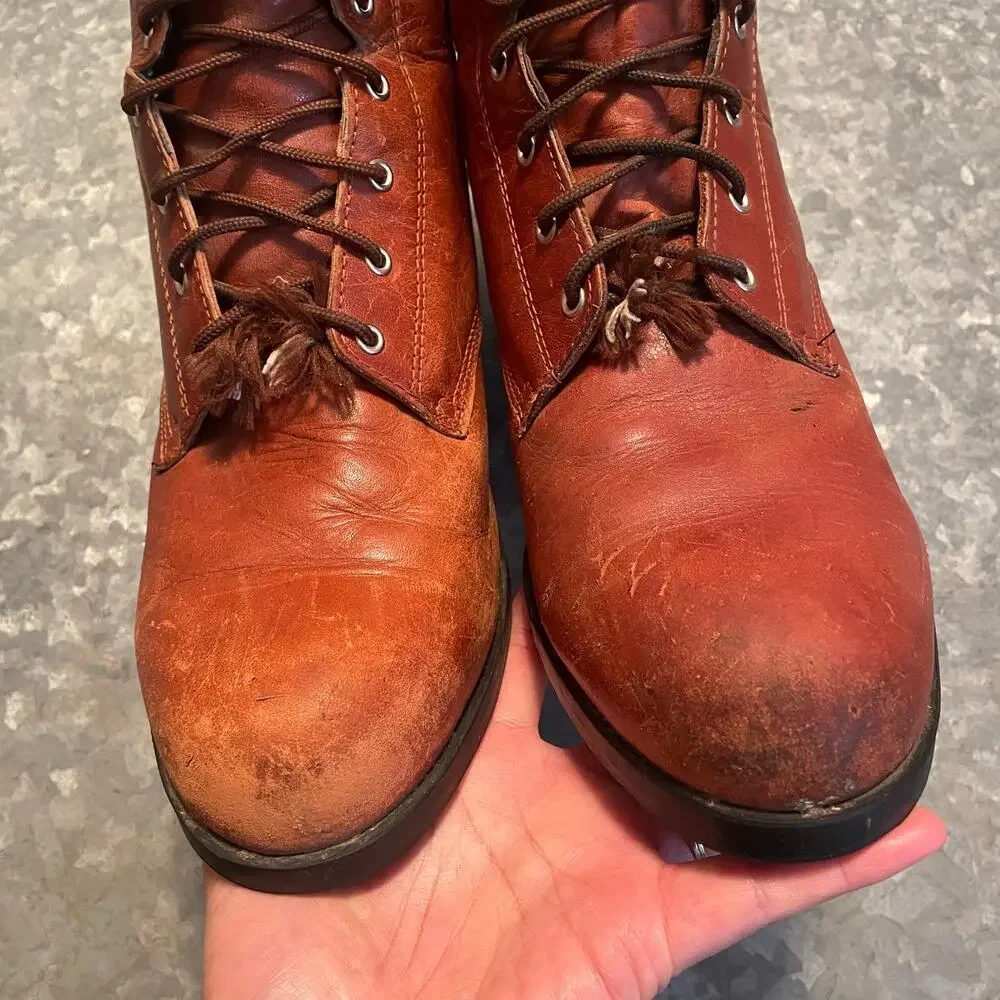 Vintage Ariat Lace Up Boots Mens 9.5 EU 42.5 Brown Leather 02 Competitor Western